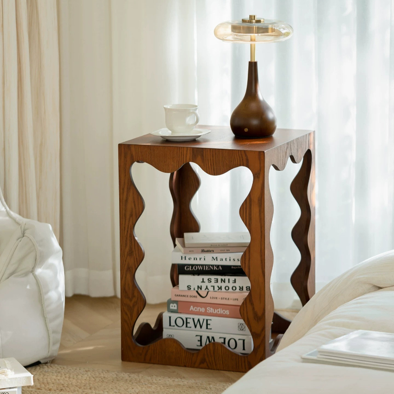 Unique Table Accessories - 低木製ユニークサイドテーブルアンティーク風クールなミッドセンチュリーサイドテーブルフロアスクエアメサスデセントロパラサラアクセサリー