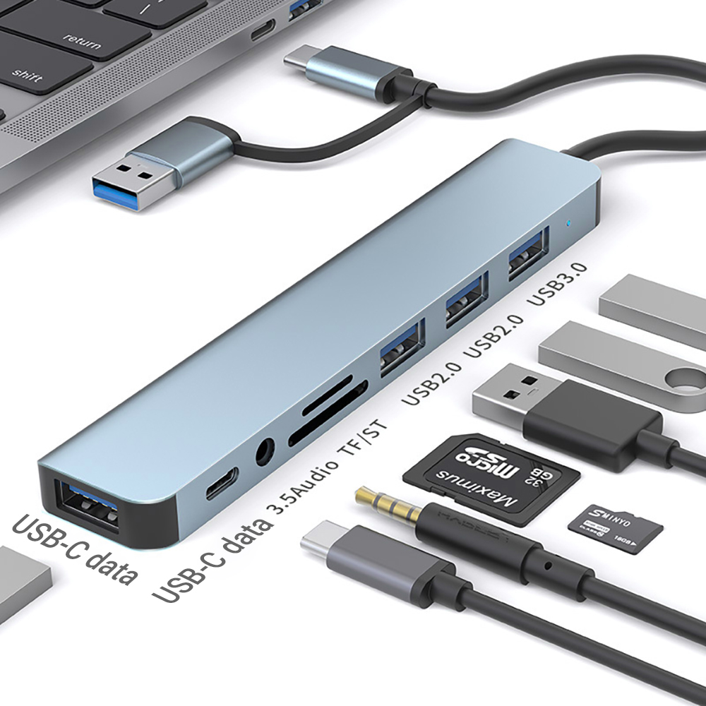 Tablet Accessories For Students - 9-in-1 デュアルヘッド USB ドッキングステーション USB-A&USB-C デュアルプラグハブ