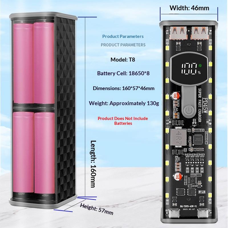 Tablet Accessories For Students - PD 45W超急速充電 8セル 18650 パワーバンクケース DIYバッテリー収納ケース
