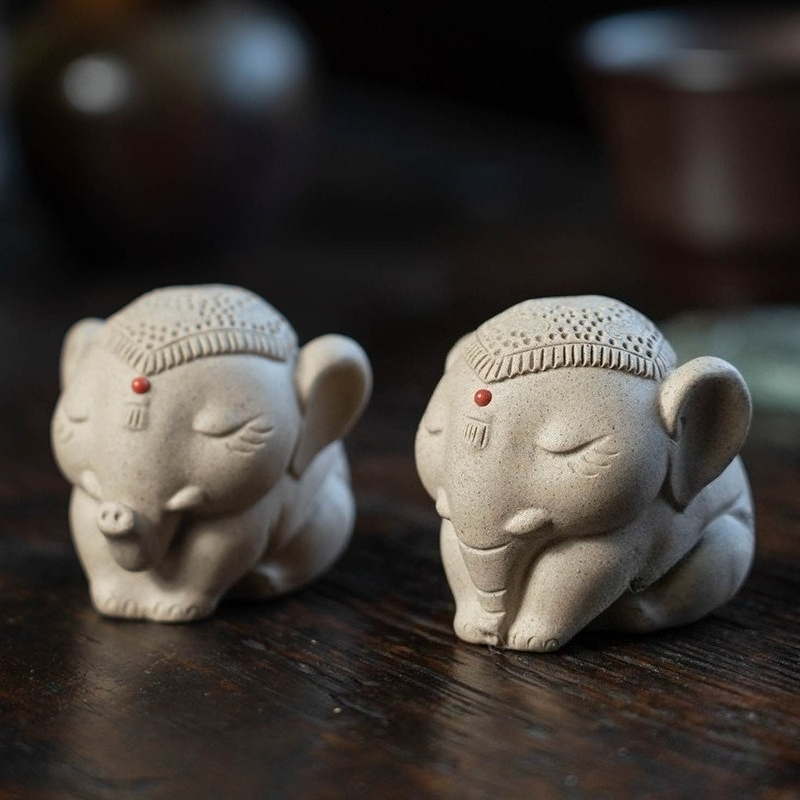 1 PC 紫粘土平和象茶ペット置物飾り手作り縁起の良いクリエ - Unique Table Accessories のレビューと価格