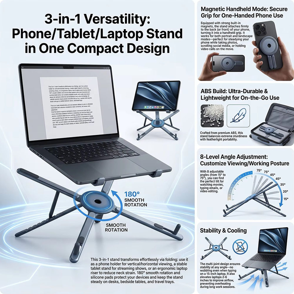 携帯電話用マグネット式ホルダー＆自撮り棒 3-in-1 折り - Tablet Phone Accessories のレビューと価格
